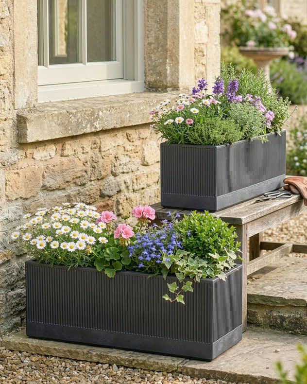 Mela Wide Black Planter Set of 2